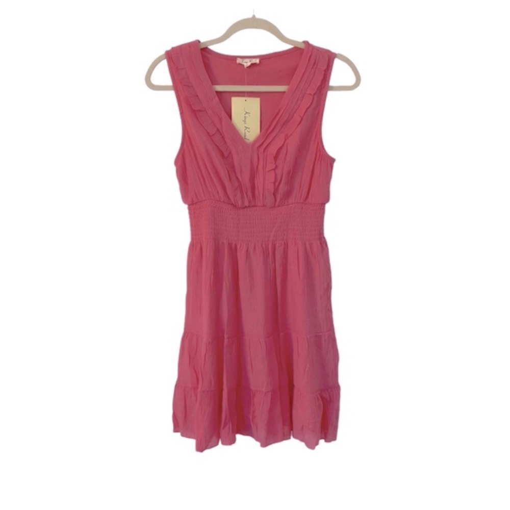 Kings Road Sleeveless Ruffle V-Neck Sheer Gauzy Summer Dress, Size LP NWT